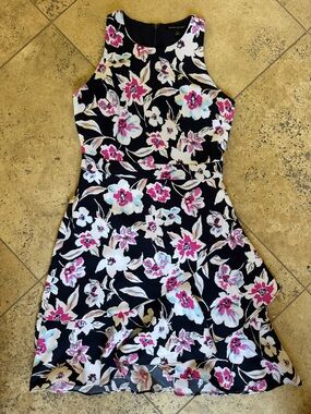 Banana Republic Black A-Line Skirt with Pink & White Floral Print
